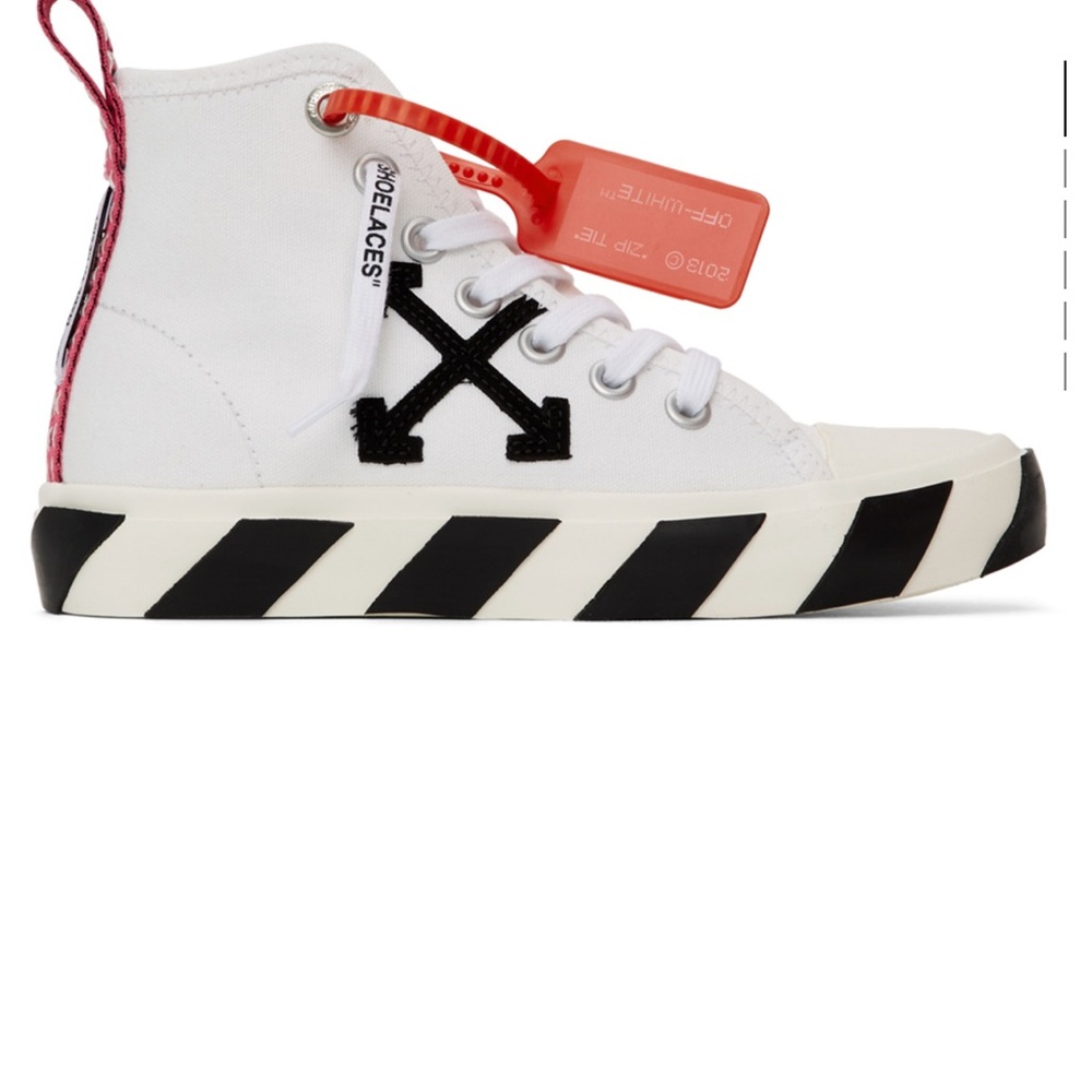 Off-White White and Black Mid-Top Sneakers